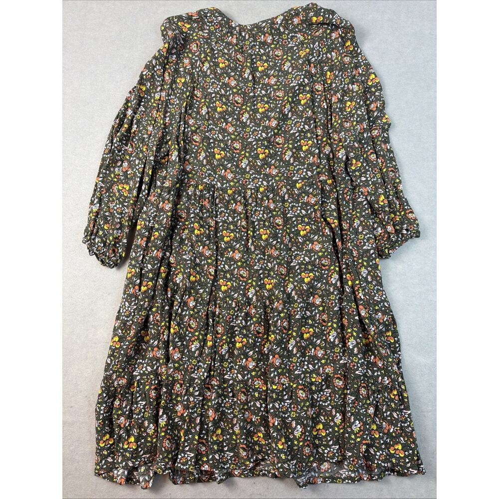 BODEN Dress Sz 14 Olive Floral Print Stretch 3/4 Sleeves Knee Tiered Cottagecore - Picture 12 of 12